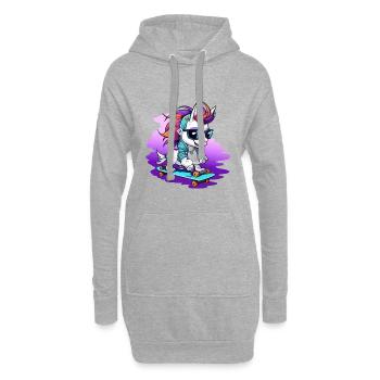 Skate-Unicorn mit Sonnenbrille - Hoodie-Kleid - Grau meliert - Vorne