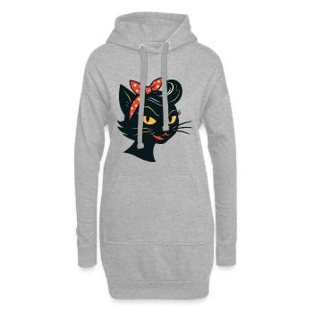 Schwarze Katze im 50er Jahre Retro Stil - Hoodie-Kleid - Grau meliert - Vorne