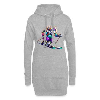 Neon Skihund Wintersporttier - Hoodie-Kleid - Grau meliert - Vorne