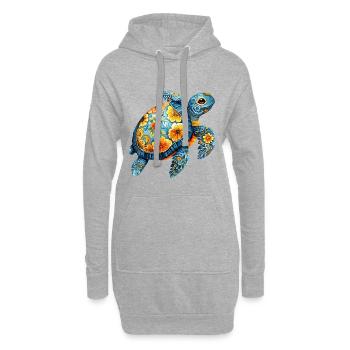 Florale Schildkröte  - Hoodie-Kleid - Grau meliert - Vorne