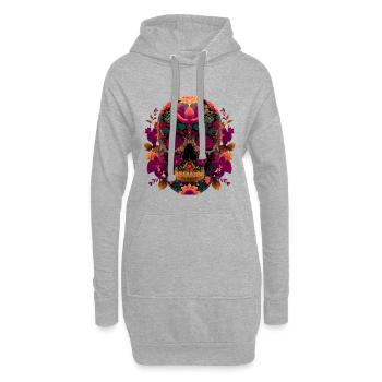 Noble Calavera Skull Floral - Dia de los Muert - Sweat-shirt à capuche long Femme - gris chiné - Devant