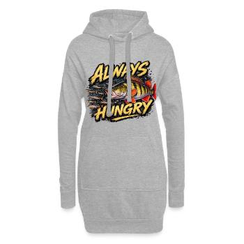 Always Hungry – Aggressives Barschangel-Design - Hoodie-Kleid - Grau meliert - Vorne