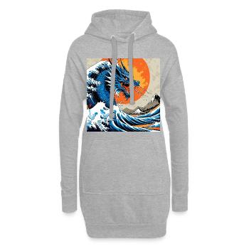 Blauer Drache im Chaos der Wellen - Hoodie-Kleid - Grau meliert - Vorne
