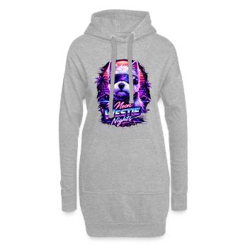 Neon Westie Nights – Cyber Hund mit Sonnenbrille - Hoodie-Kleid - Grau meliert - Vorne
