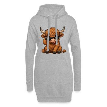 Kuh mit Sonnenbrille - Hoodie-Kleid - Grau meliert - Vorne
