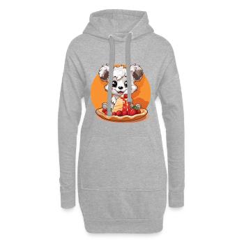 Kawaii Panda mit Pancake-Torte - Hoodie-Kleid - Grau meliert - Vorne