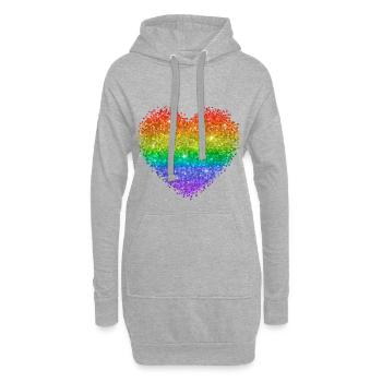 Rainbow Heart Glitter Dots - Hoodie Dress - heather grey - Front