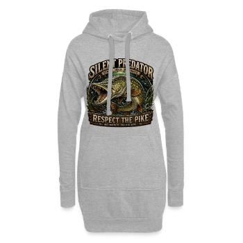 Silent Predator – Aggressives Hechtfang-Design - Hoodie-Kleid - Grau meliert - Vorne