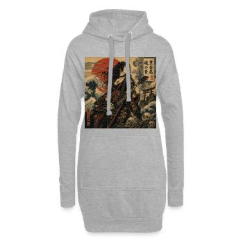 Ukiyoe-Gitarrenheldin mit rotem Sonnenuntergang - Hoodie-Kleid - Grau meliert - Vorne