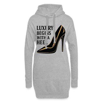 Talon haut de luxe – Diction du design en or noble - Sweat-shirt à capuche long Femme - gris chiné - Devant