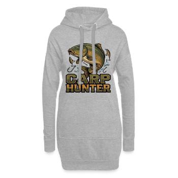 Karp Jäger – detailreiche Fischjagd Grafik - Hoodie-Kleid - Grau meliert - Vorne
