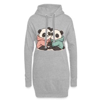 Pandas câlins : Graphique pastel Kawaii - Sweat-shirt à capuche long Femme - gris chiné - Devant