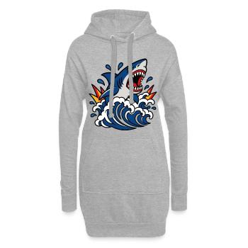 Requin furieux dans les vagues style tattoo - Sweat-shirt à capuche long Femme - gris chiné - Devant