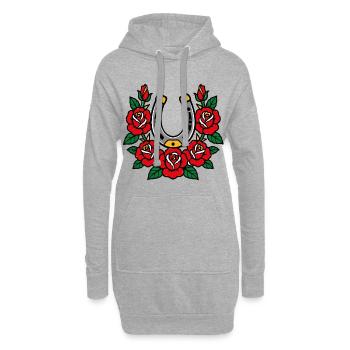 Hufeisen-und-Rosen-Tattoo-Stil - Hoodie-Kleid - Grau meliert - Vorne