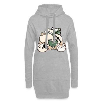 Kawaii Buchclub: Katzen und Kaninchen - Hoodie-Kleid - Grau meliert - Vorne
