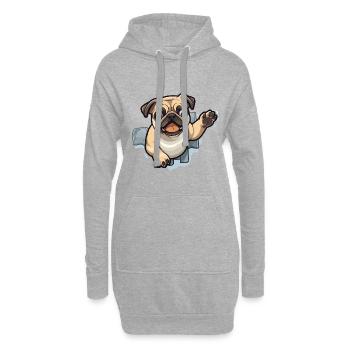 Percée de la glace par le carlin - Sweat-shirt à capuche long Femme - gris chiné - Devant