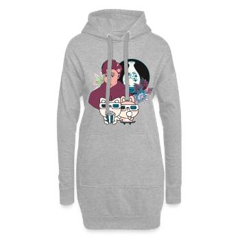 Kawaii Filmabend & besondere Brillen - Hoodie-Kleid - Grau meliert - Vorne
