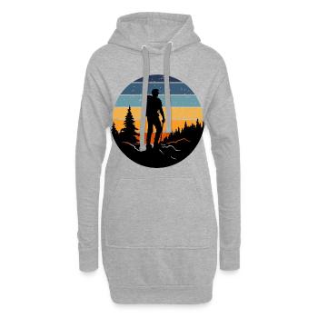 Wanderer-Silhouette im liegenden Retrowald - Hoodie-Kleid - Grau meliert - Vorne
