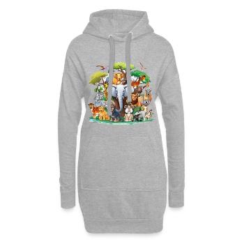 Tierische Waldtiere Collage - Hoodie-Kleid - Grau meliert - Vorne