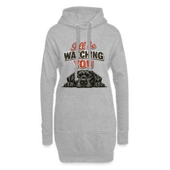 T-shirt rétro noir Labrador - Je vous observe - Sweat-shirt à capuche long Femme - gris chiné - Devant