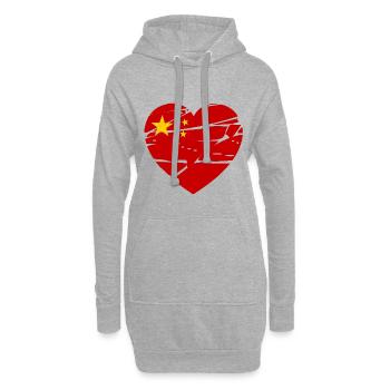 Cœur du drapeau chinois - Sweat-shirt à capuche long Femme - gris chiné - Devant