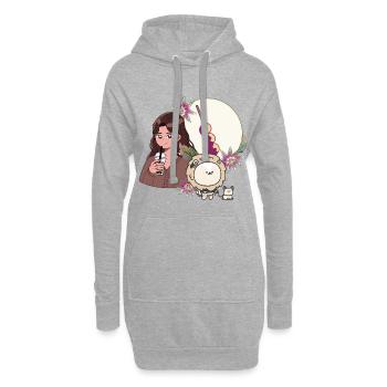 Bubble Tea Girl und Lion mit Hörgerät - Hoodie-Kleid - Grau meliert - Vorne