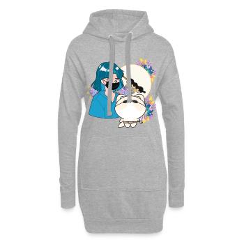 Anime Girl und Shiba Inu mit Prothese - Hoodie-Kleid - Grau meliert - Vorne