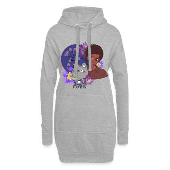 Garçon et chat animé avec des dessins de rôdeurs - Sweat-shirt à capuche long Femme - gris chiné - Devant