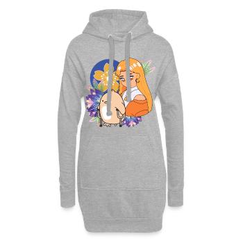 Art de la fille et de l’oiseau animés avec béquilles - Sweat-shirt à capuche long Femme - gris chiné - Devant