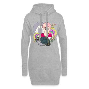 Anime Boy et Tortue avec des dessins de rôdeur - Sweat-shirt à capuche long Femme - gris chiné - Devant