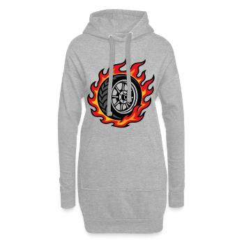 Motorradrad in Flammen – Biker-Stil - Hoodie-Kleid - Grau meliert - Vorne