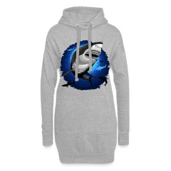 Mâchoires d’attaque de requin sur un océan bleu profond - Sweat-shirt à capuche long Femme - gris chiné - Devant