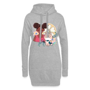 Kawaii Girl, Chien Cyborg et Fleurs - Sweat-shirt à capuche long Femme - gris chiné - Devant