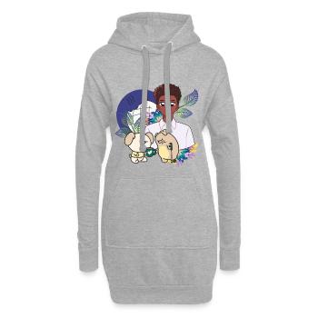 Anime-Junge und Tiere mit Krücken-Kunst - Hoodie-Kleid - Grau meliert - Vorne