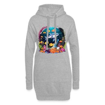 Unterwasser-Delfin im Korallenriff - Hoodie-Kleid - Grau meliert - Vorne