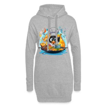 Pinguin Chef im Flammenofen - Hoodie-Kleid - Grau meliert - Vorne