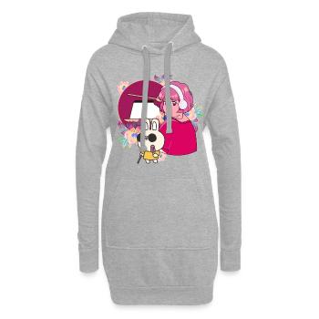 Manga Girl avec des écouteurs et un lapin aveugle - Sweat-shirt à capuche long Femme - gris chiné - Devant