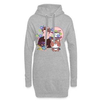 Asian Food Time & Cute Dog with Prosthetic Arm - Hoodie Dress - heather grey - Front