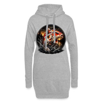 Rot-Weiß-Koi-Karpfen-Sonnenuntergangsdesign - Hoodie-Kleid - Grau meliert - Vorne