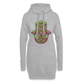Hamsa Hand Psychedelische Kunst - Hoodie-Kleid - Grau meliert - Vorne