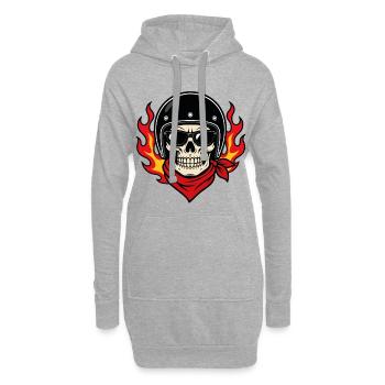 Vintage-Biker-Totenkopfhelm und rotes Bandana - Hoodie-Kleid - Grau meliert - Vorne
