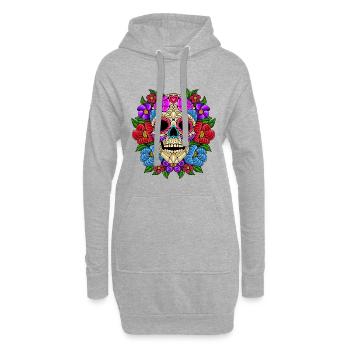 Calavera de Azúcar Floral – Arte Mexicano Vibrante - Hoodie-Kleid - Grau meliert - Vorne