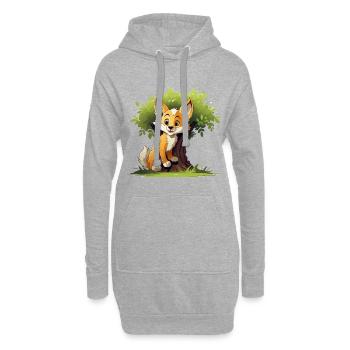 Fröhlicher Waldfuchs unter Baum - Hoodie-Kleid - Grau meliert - Vorne