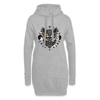 Mond Eule Mandala und Tattoo Kunst - Hoodie-Kleid - Grau meliert - Vorne