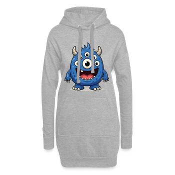 Blaues Monster mit vielen Augen - Hoodie-Kleid - Grau meliert - Vorne