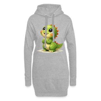 Süßer Dino blickt zu Mama: Dinosaurier Motiv - Hoodie-Kleid - Grau meliert - Vorne