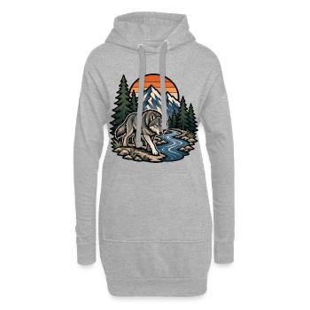 Wolf und Berge bei Sonnenuntergang - Hoodie-Kleid - Grau meliert - Vorne