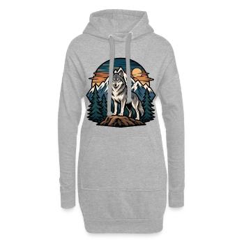 Majestätischer Wolf auf Berggrund. - Hoodie-Kleid - Grau meliert - Vorne
