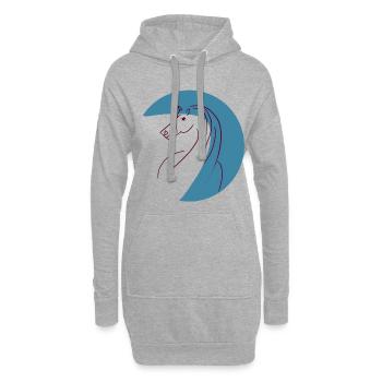 Pferde-Umriss im Blaukreis - Hoodie-Kleid - Grau meliert - Vorne