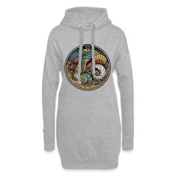 Coquillages Plage Vintage Badge Marine Corde - Sweat-shirt à capuche long Femme - gris chiné - Devant